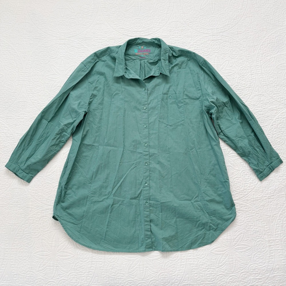 Gudrun Sjoden 10 Colours Cotton Tunic Button-Front Shirt Lagenlook, Green XL